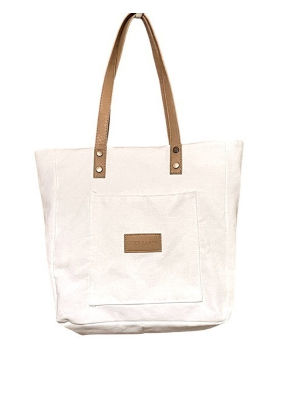 Cozy Earth Canvas Tote with Tan Leather Handles